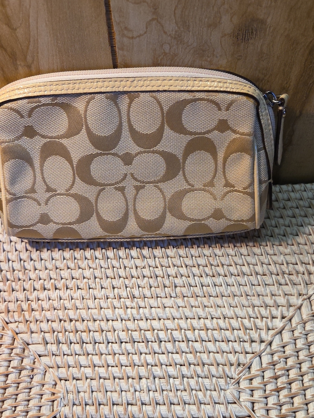 Coach  Beige Signature-Print Cosmetic Pouch